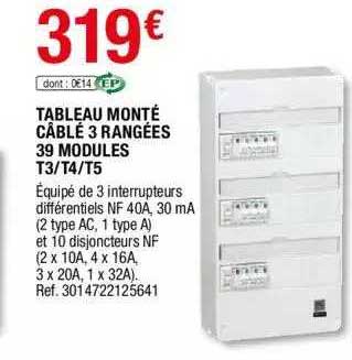 tableau monté câblé 3 rangées 39 modules t3-t4-t5