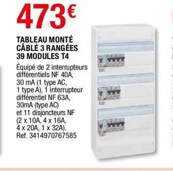 tableau monté câblé 3 rangées 39 modules t4