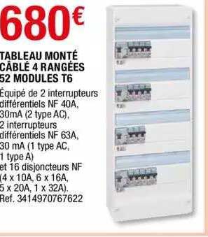 tableau monté câblé 4 rangées 52 modules t6