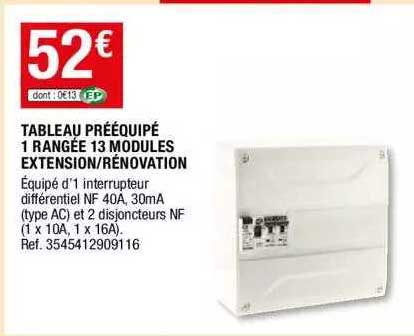 tableau prééquipé 1 rangée 13 modules extension-rénovation