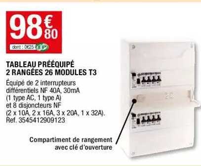 tableau prééquipé 2 rangées 26 modules t3