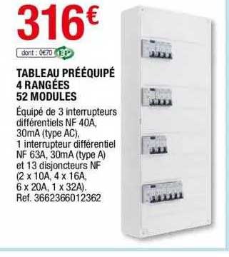 tableau prééquipé 4 rangées 52 modules