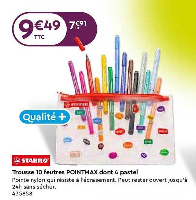 trousse 10 feutres pointmax dont 4 pastel stabilo