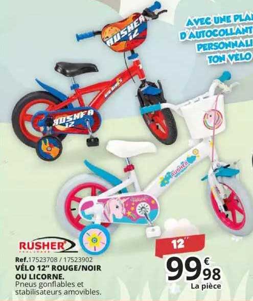 vélo 12" rouge-noir ou licorne rusher