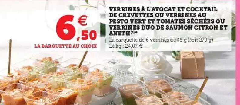 verrines à l'avocat et cocktail de crevettes ou verrines au pesto vert et tomates séchées ou verrines duo de saumon citron et aneth