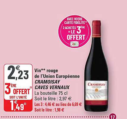 vin rouge de l'union européenne cramoisay caves vernaux