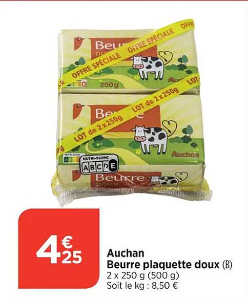 Auchan Beurre Plaquette Doux