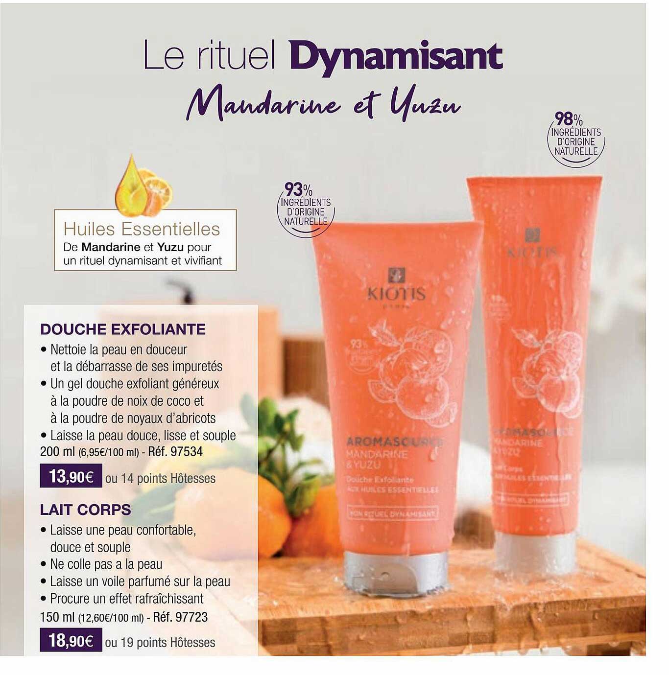 douche exfoliante kiotis, lait corps kiotis