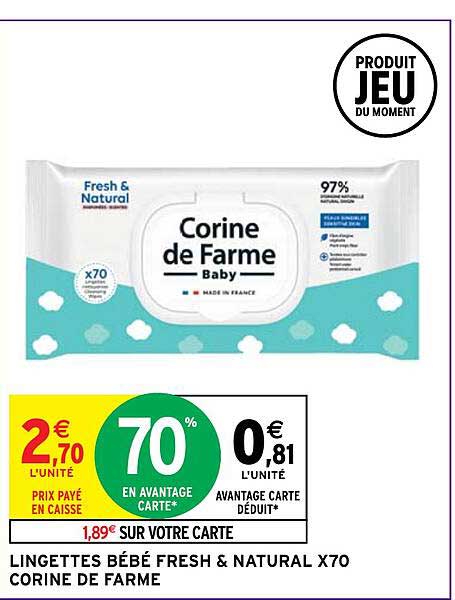 lingettes bébé fresh & natural x 70 corine de farme