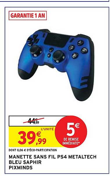 manette sans fil ps4 metaltech bleu saphir pixminds