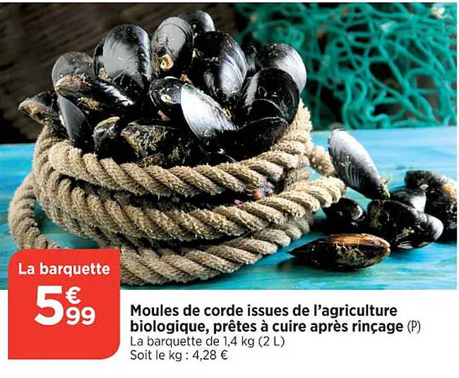 moules de corde issues de l'agriculture biologique, prêtes à cuire après rinçage