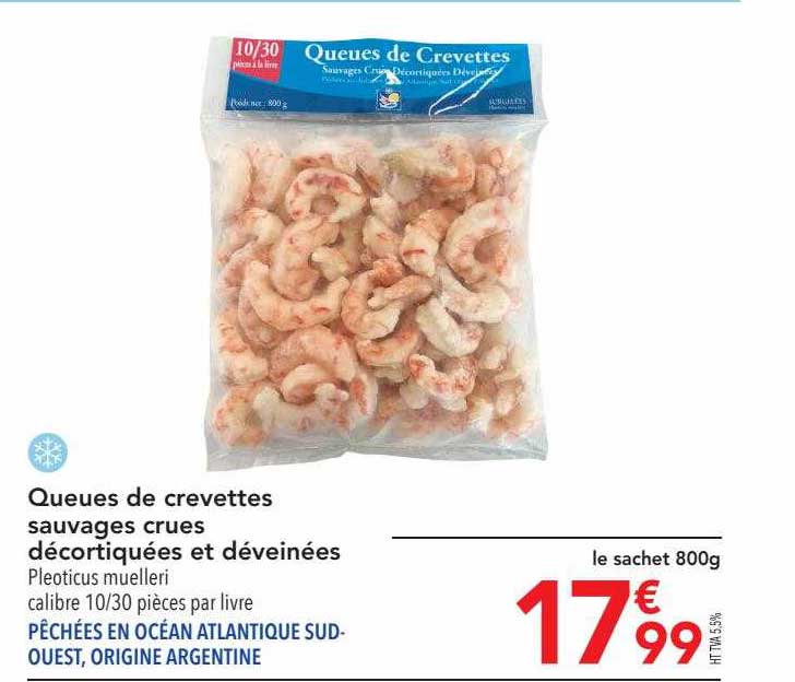 queues de crevettes sauvages crues décortiquées et déveinées