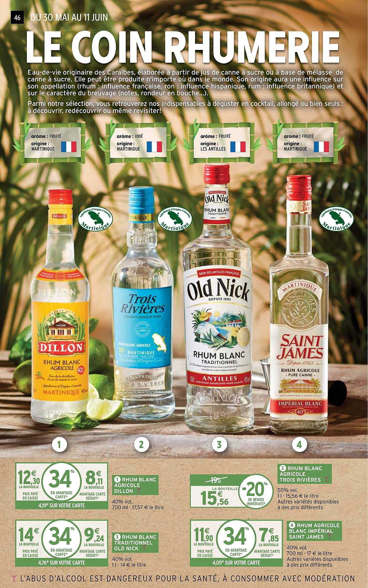 rhum blanc agricole dillon, rhum blanc agricole trois rivières, rhum blanc traditionnel old nick, rhum agricole blanc impérial saint james