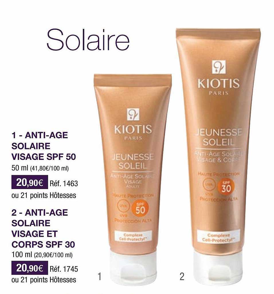 Anti-âge Solaire Visage Spf 50 Kiotis, Anti-âge Solaire Visage Et Corps Spf 30 Kiotis