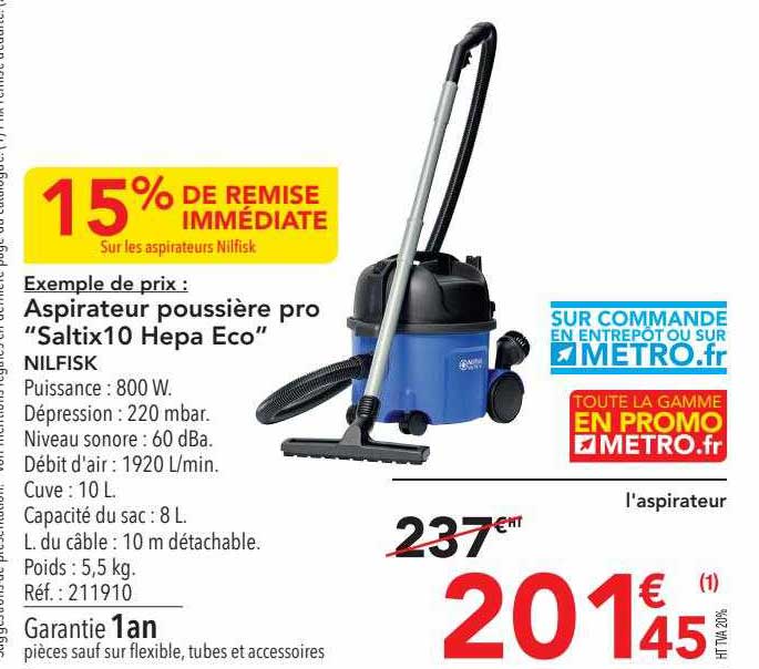 aspirateur poussière pro "saltix 10 hepa eco" nilfisk