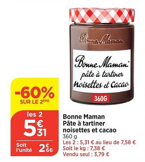 bonne maman pâte à tartiner noisettes et cacao