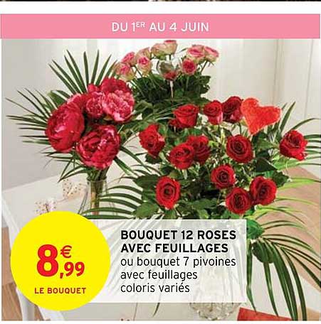 bouquet 12 roses avec feuillages