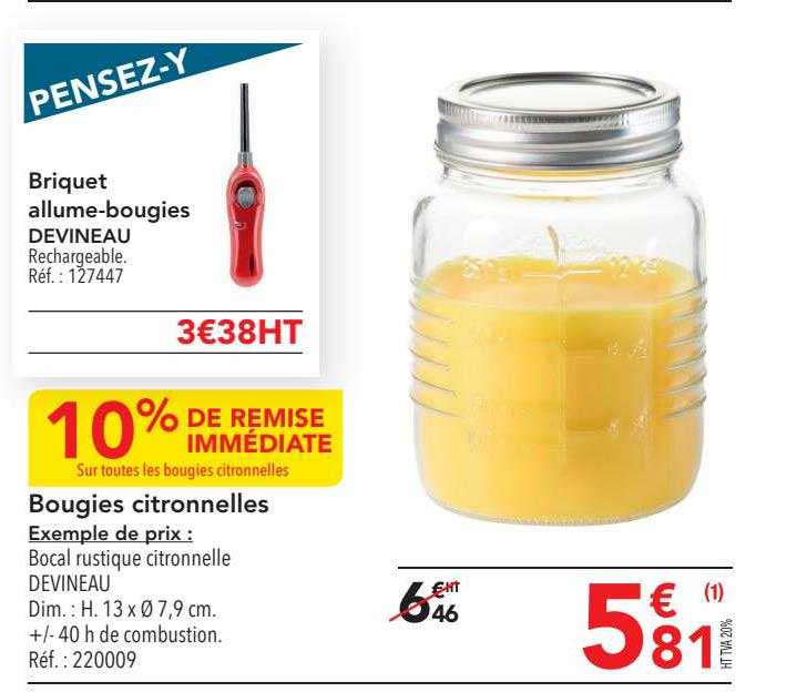 briquet allume-bougies devineau, bougies citronnelles devineau