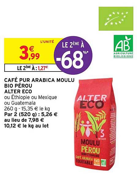 Café Pur Arabica Moulu Bio Pérou Alter Eco