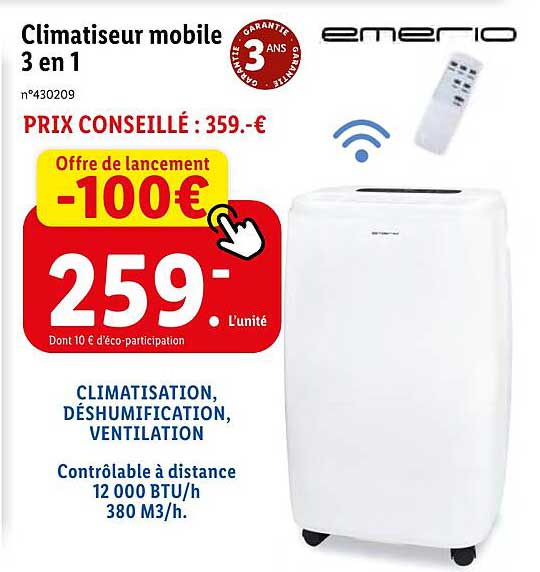 Climatiseur Mobile 3 En 1 Emerio