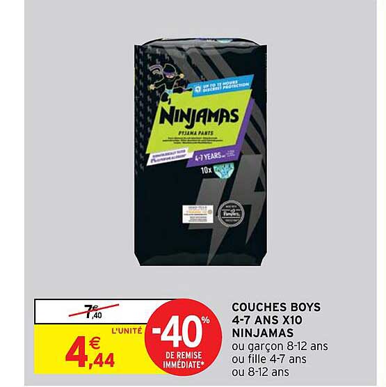 couches boys 4-7 ans x 10 ninjamas