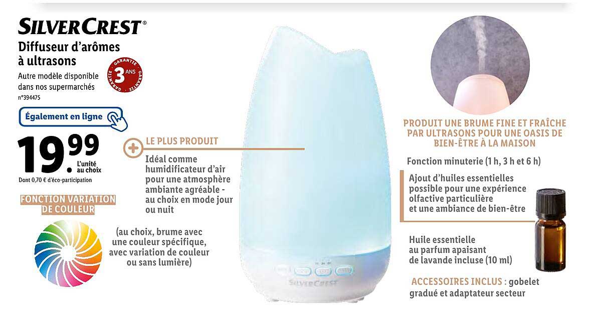 diffuseur d'arômes à ultrasons silvercrest