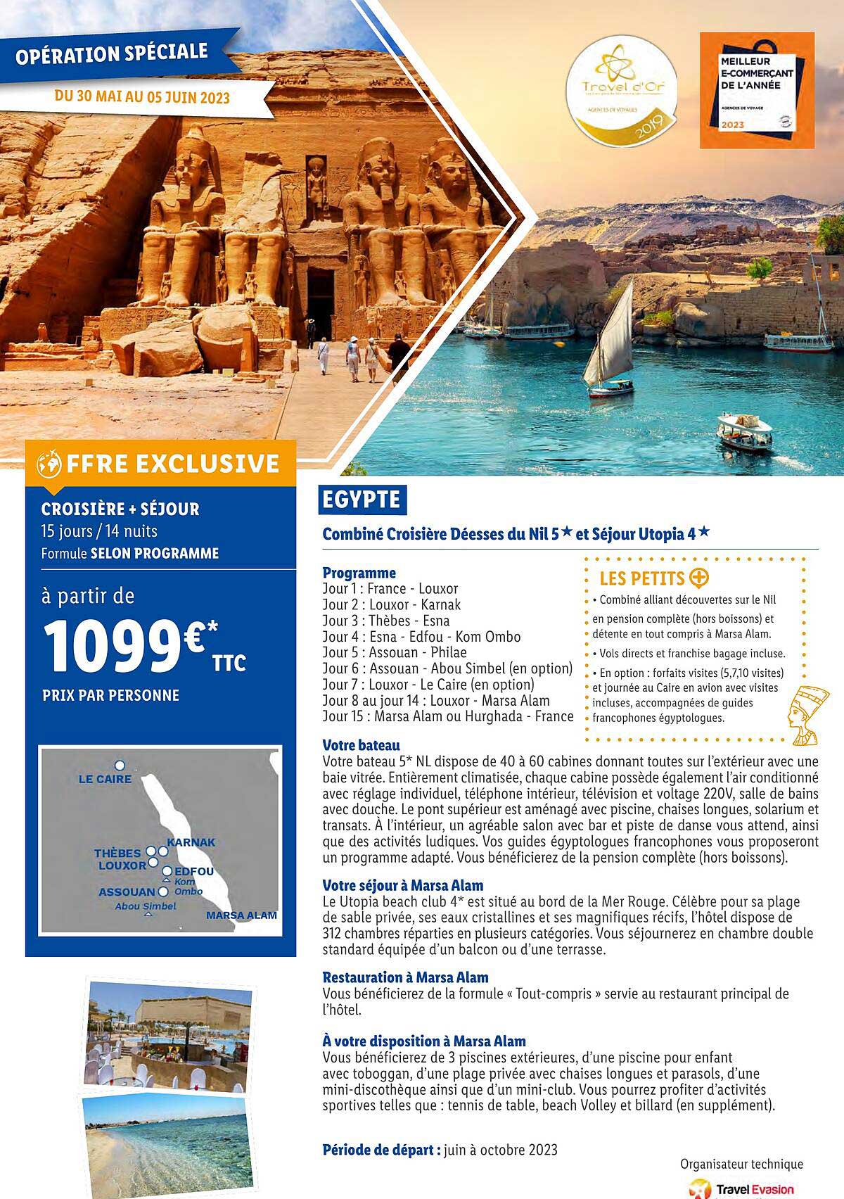 egypte : combiné croisières déesses du nil 5* et séjour utopia 4*