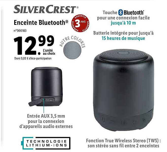 Enceinte Bluetooth Silver Crest