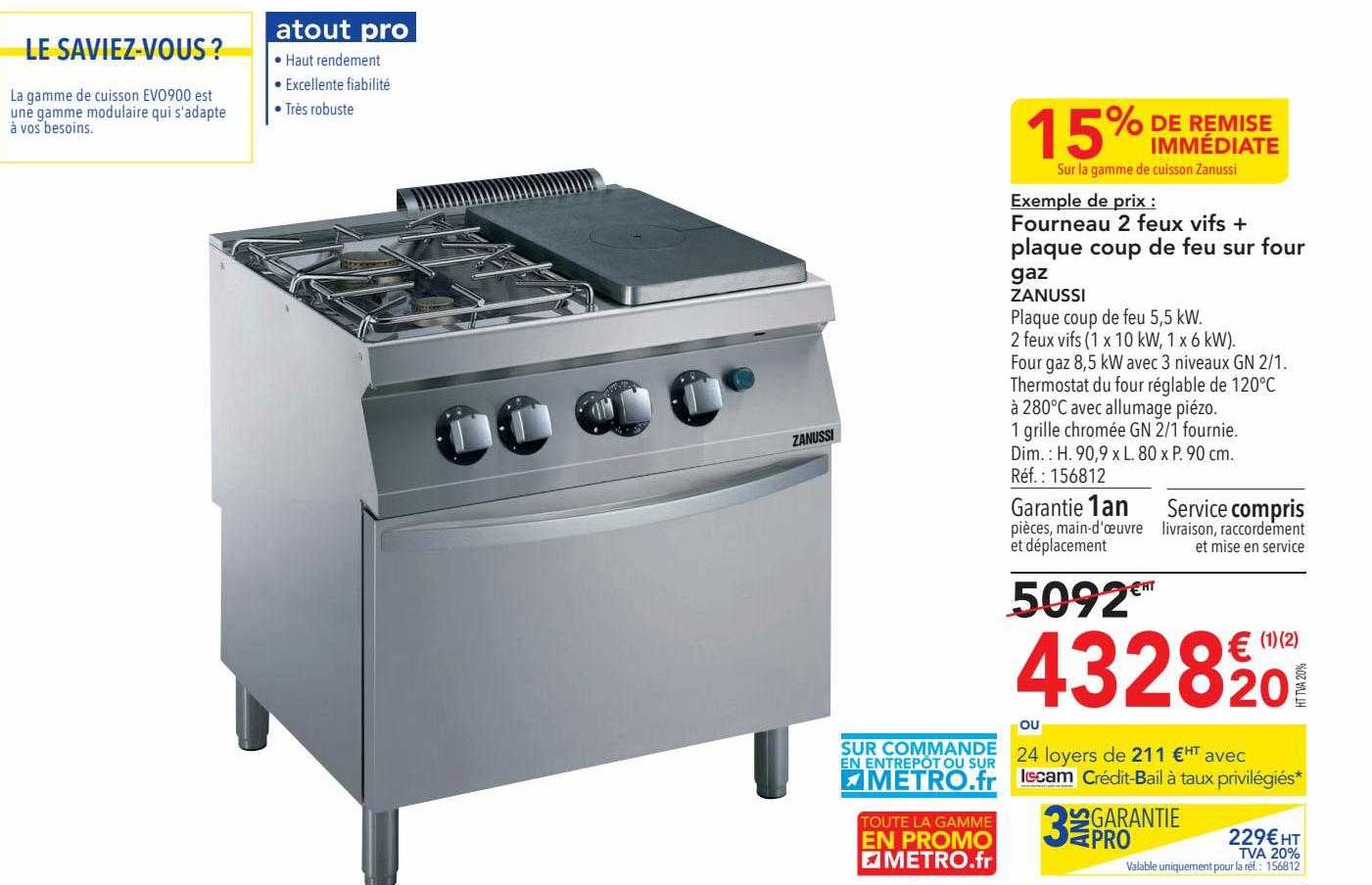 fourneau 2 feux vifs + plaque coup de feu sur four gaz zanussi