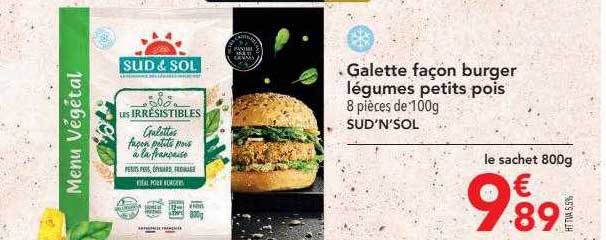 galette façon burger légumes petits pois sud'n'sol