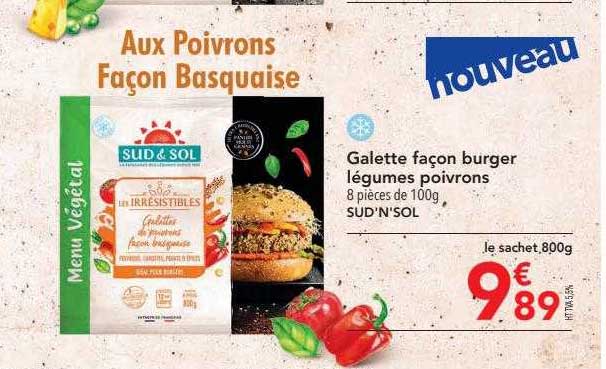 galette façon burger légumes poivrons sud'n'sol