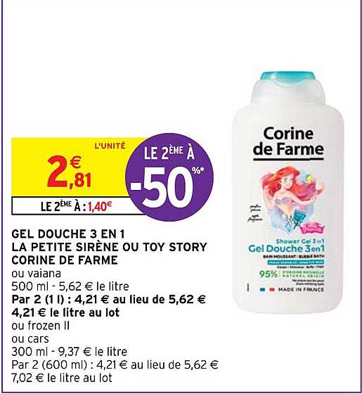 gel douche 3 en 1 la petite sirène ou toy story corine de farme