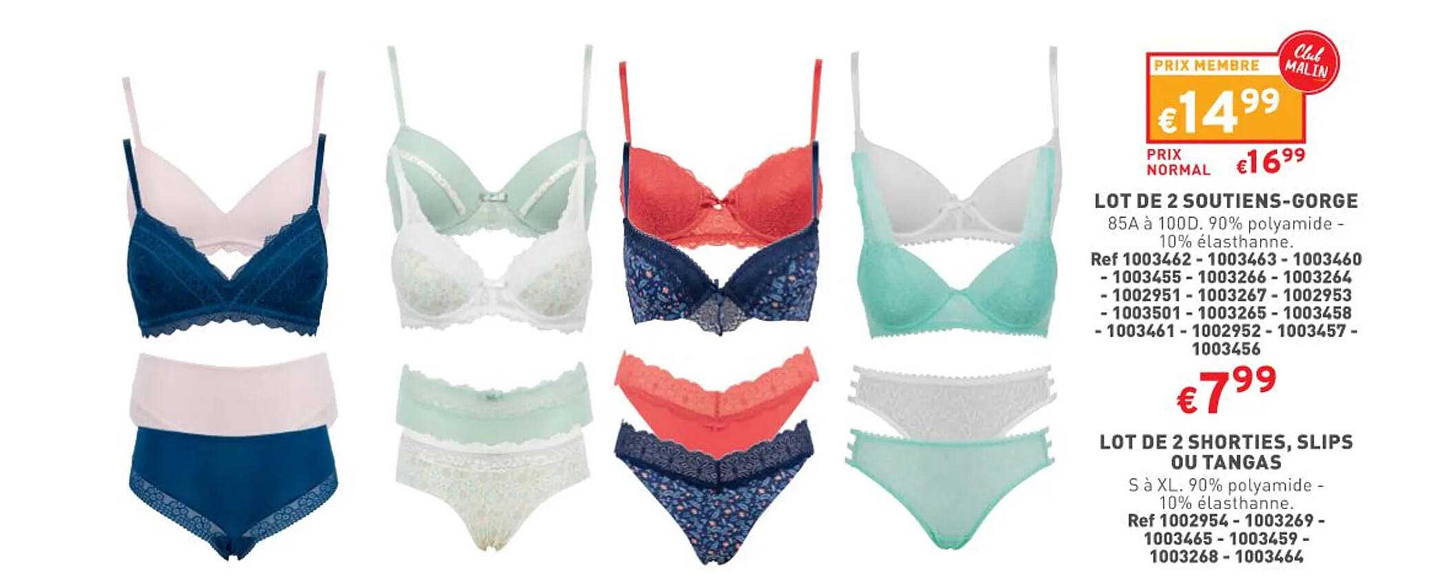 Lot De 2 Soutiens-gorge, Lot De 2 Shorties, Slips Ou Tangas