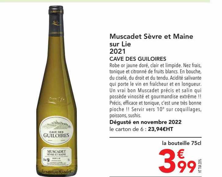 muscadet sèvre et maine sur lie 2021 cave des guiloires