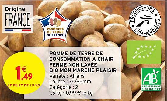 Pomme De Terre De Consommation à Chair Ferme Non Lavée Bio Mon Marché Plaisir