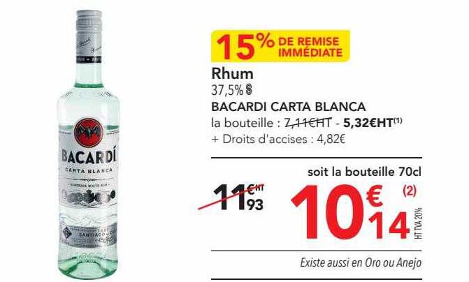 rhum 37,5%  bacardi carta blanca