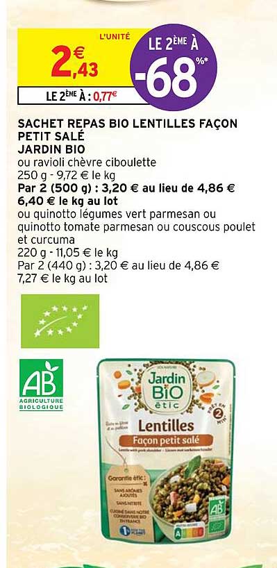 sachet repas bio lentilles façon petit salé jardin bio