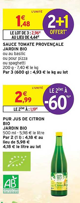 Sauce Tomate Provençale Jardin Bio, Pur Jus De Citron Bio Jardin Bio