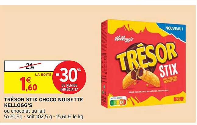 trésor stix choco noisette kellogg's