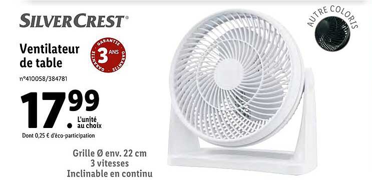 ventilateur de table silver crest