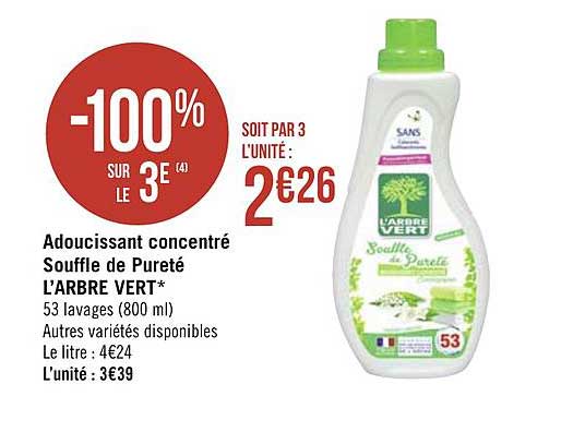 adoucissant concentré souffle de pureté l'arbre vert -100% sur le 3e