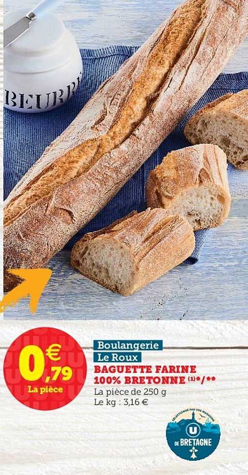 baguette farine 100% bretonne boulangerie le roux
