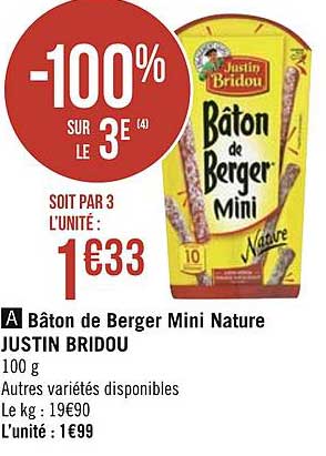 bâton de berger mini nature justin bridou -100% sur le 3e