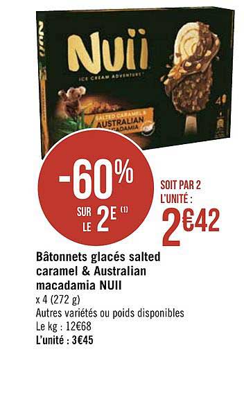 bâtonnets glacés salted caramel & australian macadamia nuii -60% sur le 2e