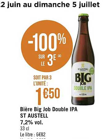 bière big job double ipa st austell -100% sur le 3e