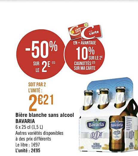 bière blanche sans alcool bavaria -50% sur le 2e