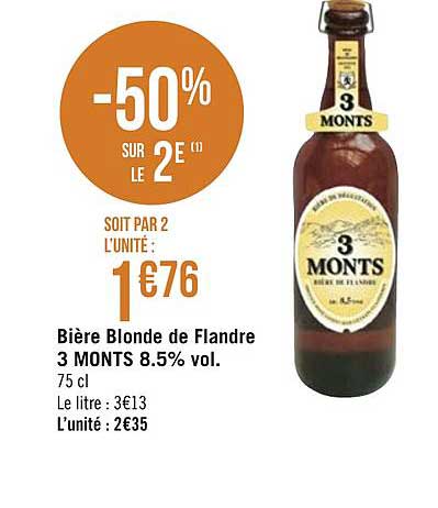 bière blonde de flandre 3 monts 8.5% vol. -50% sur le 2e