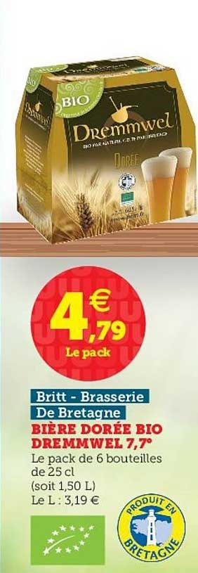 bière dorée bio dremmwel 7.7° britt brasserie de bretagne