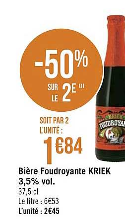 bière foudroyante kriek 3.5% vol. -50% sur le 2e