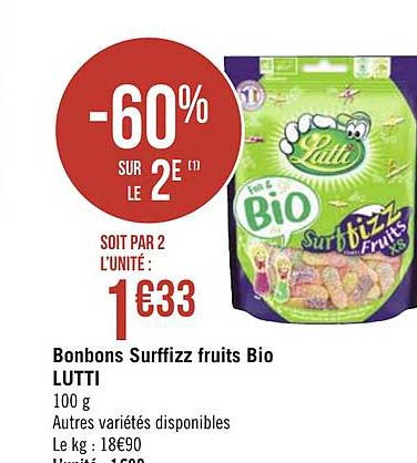 bonbons surffizz fruits bio lutti -60% sur le 2e